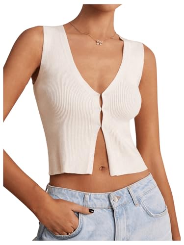 GORGLITTER Women's Knit Top V Neck Sleeveless Button Down Sweater Vest