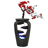 20" Flower Vase Style Bonsai Waterfall Fountain Tabletop Decorative Waterfall with LED Lights and Atomizer, Desktop Water Fountains for Living Room, Cafe Or Office