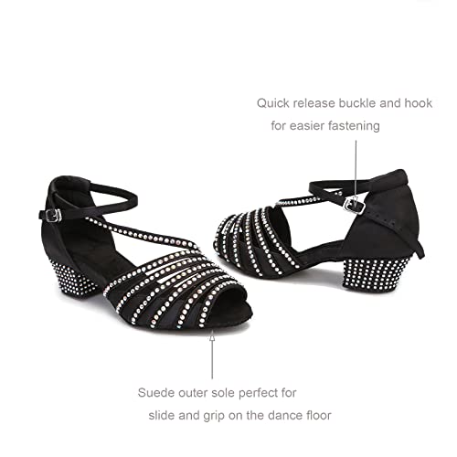 Ballroom Dance Shoes Women Salsa Latin Practice Dancing Shoes, Rhinestone Wedding Low Heel Dance Shoes, Comfortable and Sparkle Dance Heels4