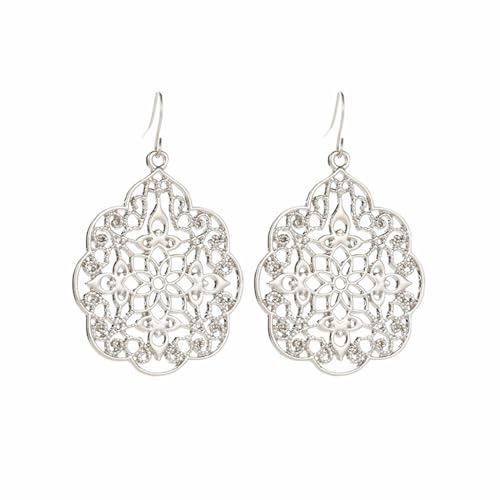 Filigree Hollow Out Geometric Earrings Gold Silver...