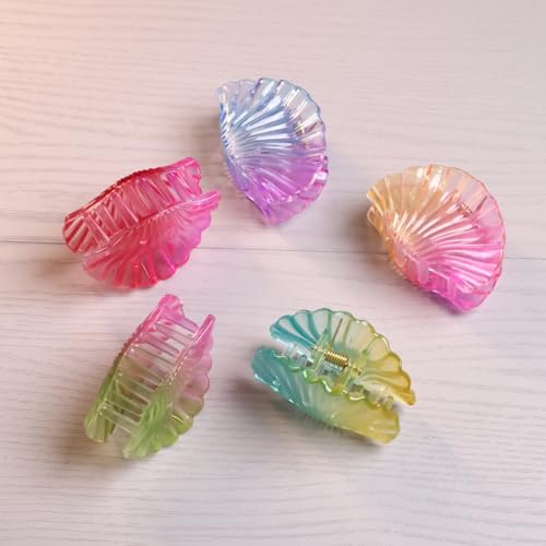 Image of 5 Pcs Korean Gradient Shell Hair Claw Clips Colorful and Durable Clutches Thick & Thin Hair, Strong Hold Hair Clutcher Accessories for Women & Girls