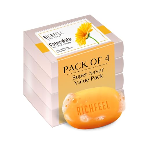 Richfeel Calendula Anti-Acne Soap | For Skin prone to Acne & Blemishes | Physician Formulated | Helps Calm & Replenish Skin | 75 g (Pack of 4)