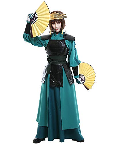 Cosplay.fm Women's Suki Cosplay Costume Kyoshi Warrior Cosplay Outfit Suit with Handguard and Headwear (X-Large, Deep Green)