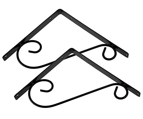 Soporte de estante de hierro fundido para decoración rústica antigua, soporte para colgar en la pared, 90 grados, color negro, juego de 2 unidades