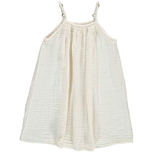 Moneycom - Abito da spiaggia per bambina, con cinturino, senza maniche, tinta unita, ideale per cerimonie e matrimoni bianco 12-18 Mesi