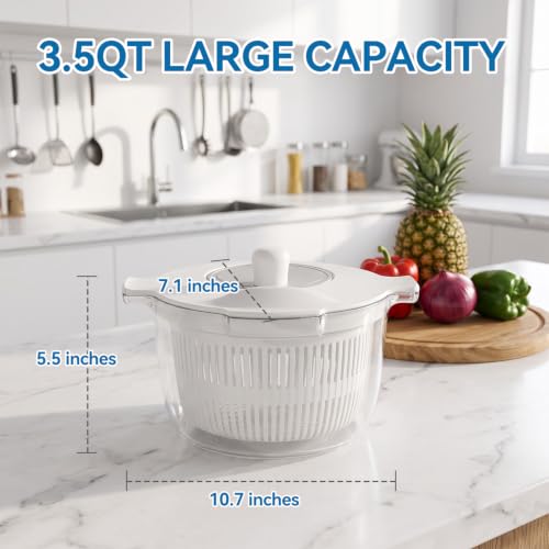 3.5 Qt Lettuce Spinner Small Salad Spinner, Fruit Washer with Rotary Handle,Spin-dry Greens, Herbs, Vegetables, Non-Slip Base, High Efficiency Vegetable Spinner - image 3