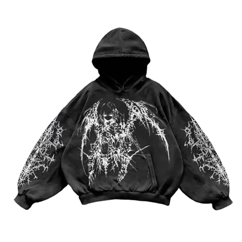 Genérico Sudadera con Capucha para Hombre, Estampado de Anime, Vintage, Estilo Harajuku, Camisa Holgada, Y2K Streetwear Casual Sportshirt Trend Tops