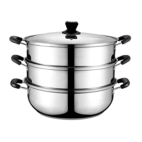 Marmite vapeur inox 32 cm fond composite pour poisson vapeur et soupe de poulet mijotée