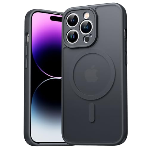 EASDNB für iPhone 14 Pro Hülle für Magsafe mit Kameraschutz Magnetisch Handyhülle für iPhone 14 Pro Stoßfeste Kratzfeste Durchscheinende Matt Rückseite Schutzhülle für iPhone 14 Pro Case Schwarz