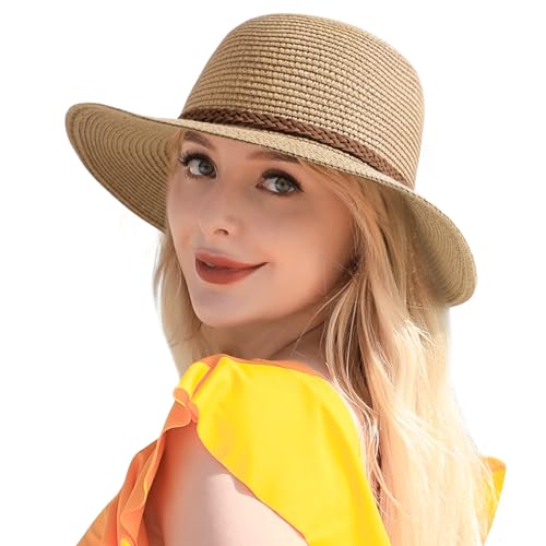 Image of Beach Hats for Women - Sun Hat Womens, Wide Brim Straw Womens Sun Hat with Wind Lanyard Roll Up Foldable UV Protection