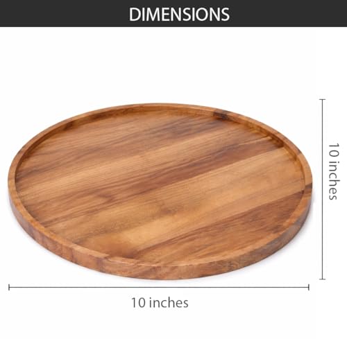 Image of UHUD CRAFTS Premium Wooden Round Serving Tray /Platter | Decorative Tray for Home Decor, Dining Table & Kitchen Decor | Circular Solid Wood Tray for Serving Tea, Coffee or Breakfast