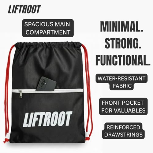 Image of Drawstring Bag for Men & Women, Water-Resistant Polyester PU Matte Sports Drawstring Rope Bag with Zip Pocket | Lightweight Gym, Workout, Travel Sack Bag 15L