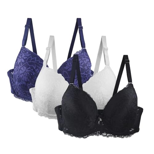 Image of Womens Underwire Bras Women's Push Up Lace Bra Sexy Plunge Padded Underwire Support Bras Lift Up Bralette Full Coverage Adjustable Support Comfortable Lounge Lingerie Push Up Underwear Dark Blue