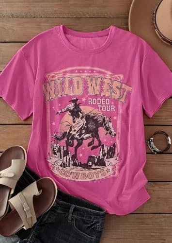 Oversized Wild West Cowboys T-Shirt for Women Vintage Country Music Tee Western Rodeo Graphic Tee Short Sleeve Loose Top4