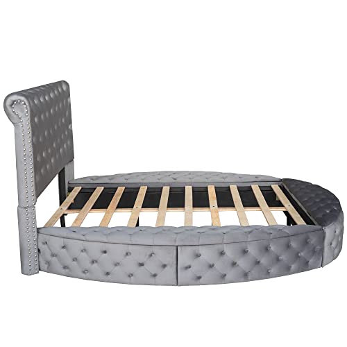 Citylight Full Size Round Shape Upholstered Platform Bed With Storage Space On Both Sides And Footboard, Button Tufted Full Bed Frame With Storage For Kids Teens Adults ,No Box Spring Needed,Grey #TOP6