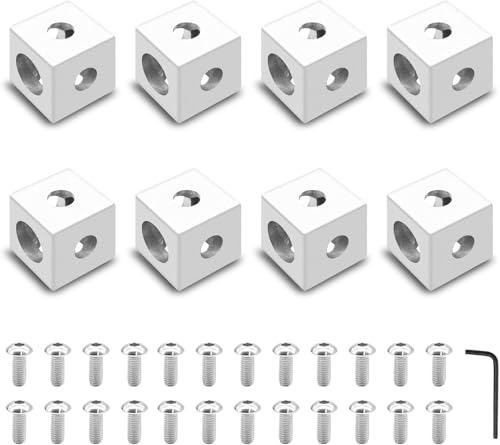 Questo cubo angolare a 3 vie 2020 in argento è adatto per l'estruso in alluminio 2020 con slot V e T, e anche alcune estrusioni in alluminio 8020 possono utilizzarlo (verificare la dimensione in anticipo)