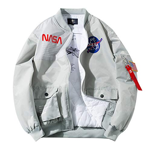acelyn Men NASA MA-1 Bomber Flight Jacket - Zip Up USA Flag Military Lightweight Windbreaker Coat With Pocket