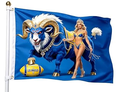 Outdoor Sports Flag 3X5 for Rams, Los Angeles Football Fans Gifts LA Banner for Home Office Anniversary Birthday, Double Sided