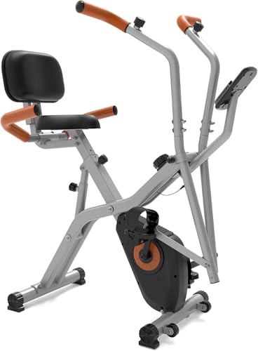 pooboo Foldable Exercise Bike, Stationary Bike with Elliptical Mode, 8-Level