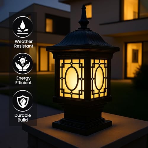 Image of GIGAWATTS 1267 Outdoor Gate Light - 101% Rust & Waterproof Die-Casting Aluminium Exterior Pillar Lamp Base Mount for Garden, Boundary Walls & Home Entrances (B22 Holder, Bulb Not Included, Black)