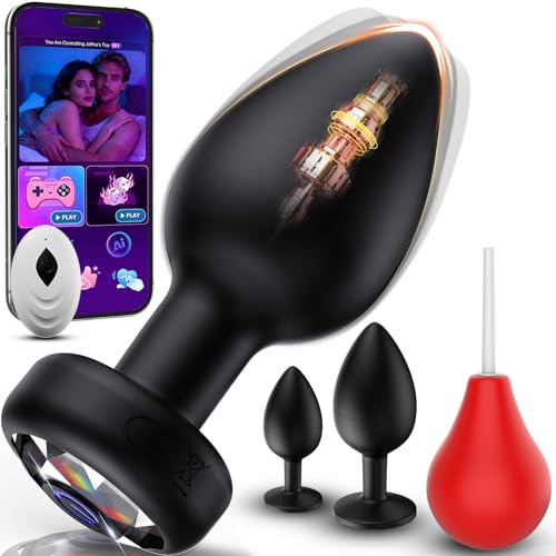 Anal Vibrator Set 4in1 with Anal Enema Bulb, Smoother, Deeper Pleasure, 3 Size 10 Modes Vibrating Butt Plug Male Analvibrator Adult Toy Women Sex Toy Mens Prostate Massager with APP Remote Control