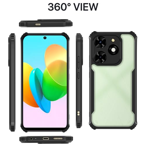 Image of Pikkme Tecno Spark 20C Back Cover | Crystal Clear Transparent Back | Ultra Hyrbid | Full Camera Protection | Raised Edge | Bumper Back Case (Black)