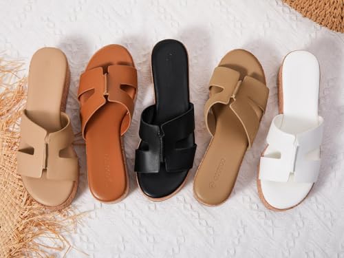 Image of Coutgo Womens Platform Wedge Sandals Open Toe Slip On Slides Cork Heeled Comfortable Shoes