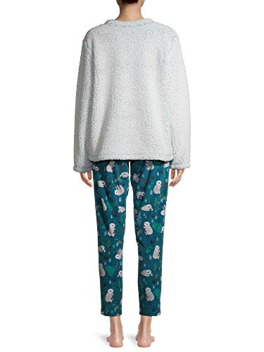 Secret Treasures Women's Sleeping Sloth Plush Sherpa Long Sleeve Pajama Set, (Size 2X, Blue) #TOP2