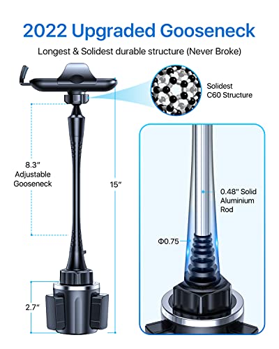 Andobil [Newest & Solidest] 15In Car Cup Phone Holder, [Stable & Adjustable] Long Gooseneck Cup Holder Phone Mount For Car Truck [Military-Grade] Fit For Iphone 14 13 12 Pro Max & All Cell Phones #TOP2
