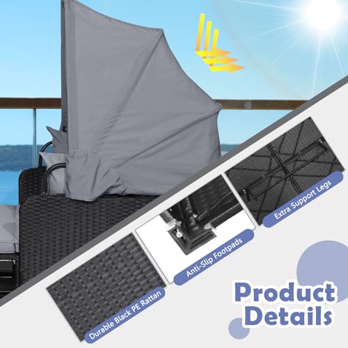 image for Tangkula Patio Rattan Daybed with Retractable Canopy, Outdoor Wicker S