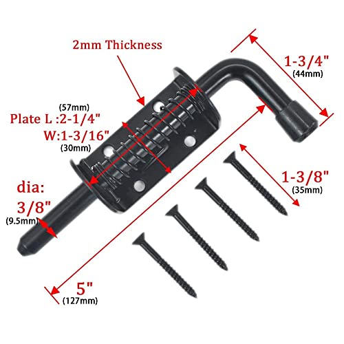 Scottchen Pro Spring Loaded Barrel Bolt Latch Pin Lock 3/8" X 5" Heavy Duty Black Powder Coat - 2Set #TOP1