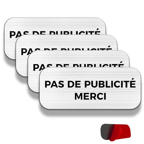 FloraVigo Pas de Werbung Merci 60 x 25 mm Schild für Briefkasten, Aluminium, gebürstetes Aluminium, Edelstahl-Optik, selbstklebend, Werbeverbot (4) (keine Werbung Danke 1)