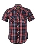 Champ Horse Men's Western Cowboy Pearl Snap Shirt Button up Plaid Short Sleeve Pocket Shirts (Red,Black/4XL, 12#)