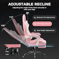 GTPLAYER Bürostuhl Gaming Stuhl Massage Gaming Sessel Ergonomischer Gamer Stuhl mit Fußstütze, Kopfstütze Massage-Lendenkissen, Gepolstert Gaming Chair, Drehsessel Kunstleder-Flamingorosa – Ansicht 7