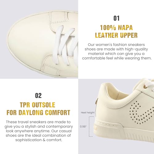 JATAREA Women's Fashion Sneakers – Genuine Leather Casual Shoes, Comfortable Cushioned Insole, TPR Rubber Sole, Stylish Lifestyle, Lightweight and Durable Travel Sneakers4