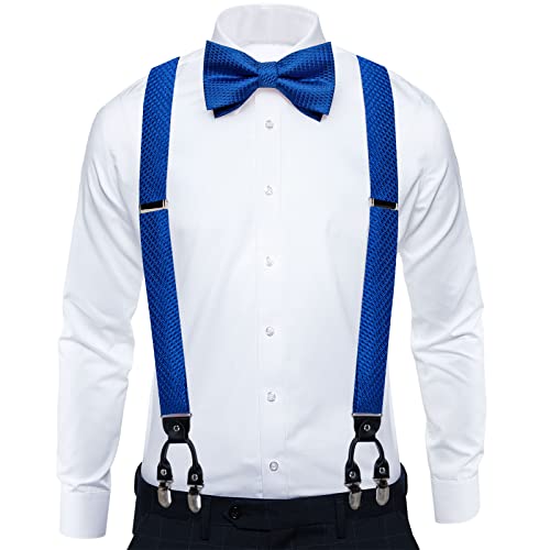 Image of DiBanGu Paisley Bow Tie and Supenders for Men Tuxedo Heavy Duty 6 Clips Suspender Adjustable Y-Shape Mens Trouser Braces