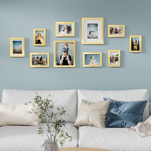 Image of Vittanly Picture Frames Set of 10, Picture Frames Collage Wall Decor with Two 8x10, Four 5x7, and Four 4x6 Photo Frames, Gallery Wall Frame Set for Wall or Tabletop Display, Gold
