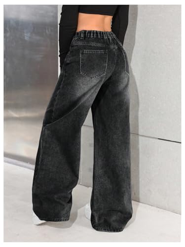 GORGLITTER Girl's Vintage Baggy Jeans Washed Wide Leg Denim Pants with Pockets3