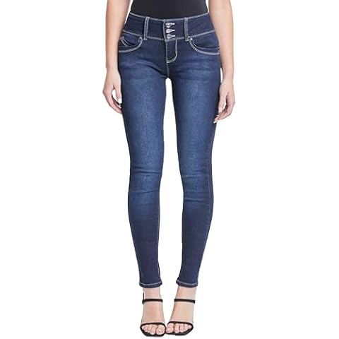 YMI Womens Junior Mid-Rise Wannabettabutt 3-Button Recycled Fibers Skinny Jeans, D08, 18 Plus Cover