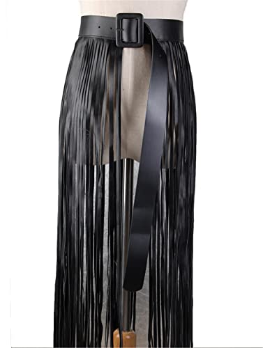 Gothic Punk Women Tassel Fringe Skirt Belt Waist Faux Leather Waistband Stage Performance Party Costume2