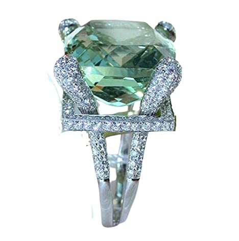 Yuren Elegant 925 Sterling Silver Peridot Ring Engagement Anniversary Jewelry Size6-10 (US code 8)