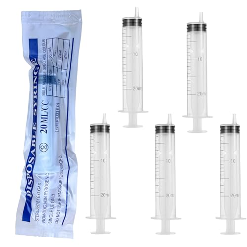 YIPFEN Seringue sans Aiguille 20ml (Lot de 6), Grande seringue Plastique stérile pour Alimentation Animale, Laboratoire, Huile, Colle, Dosage précis de...