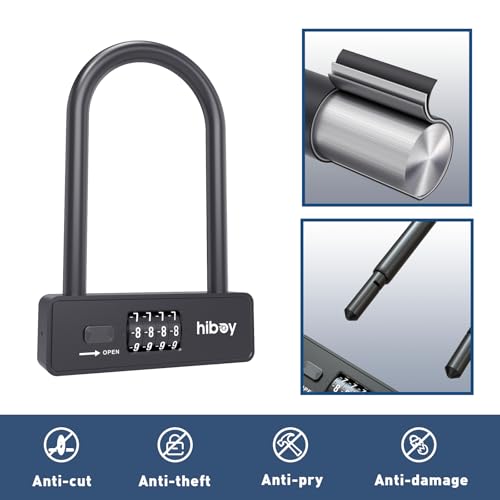 Hiboy Bike Combination U-Lock, Anti-Theft Security Bicycle Lock with Mounting Bracket, 10mm Steel Shackle U-Lock for Scooters & Bikes