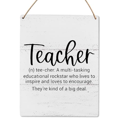 UYIKG Teacher Definition Decor -Teacher Office Wall Art Decor -School Office Wood Hanging Sign -Wooden Slogan Hanging Sign for Teacher's Office Classroom 8x10 Inch