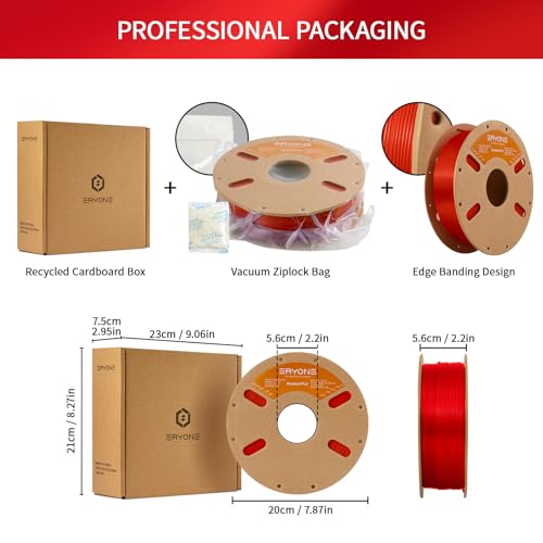 Image of ERYONE PLA Filament 3D Printer PLA Filament 1.75mm + /- 0.03mm, PLA Filament 1KG Cardboard Spool(2.2LBS), Red