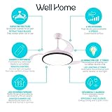 Well Home 2 x wentylator sufitowy z oświetleniem LED Ø53 x 30 cm - wysuwane łopatki, ciche, 6 prędkości, pilot zdalnego sterowania i ściemniane światło 3 odcienie