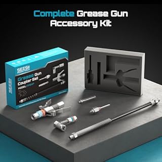 Seesii Grease Gun Accessory Kit, Includes Quick-Release Coupler, 90 Degree Grease Gun Coupler Adapter, 12 Inch Flexible Hose, 2 Grease Needle Tips for Easy Greasing Narrow, Tight & Deep Spaces, GR04P