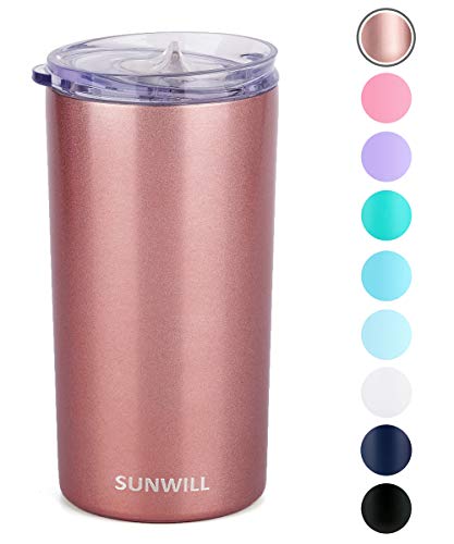 SUNWILL 12oz Tumbler with Lid, Insulated Coffee Travel Mug, Skinny Tumbler Lowball, Double