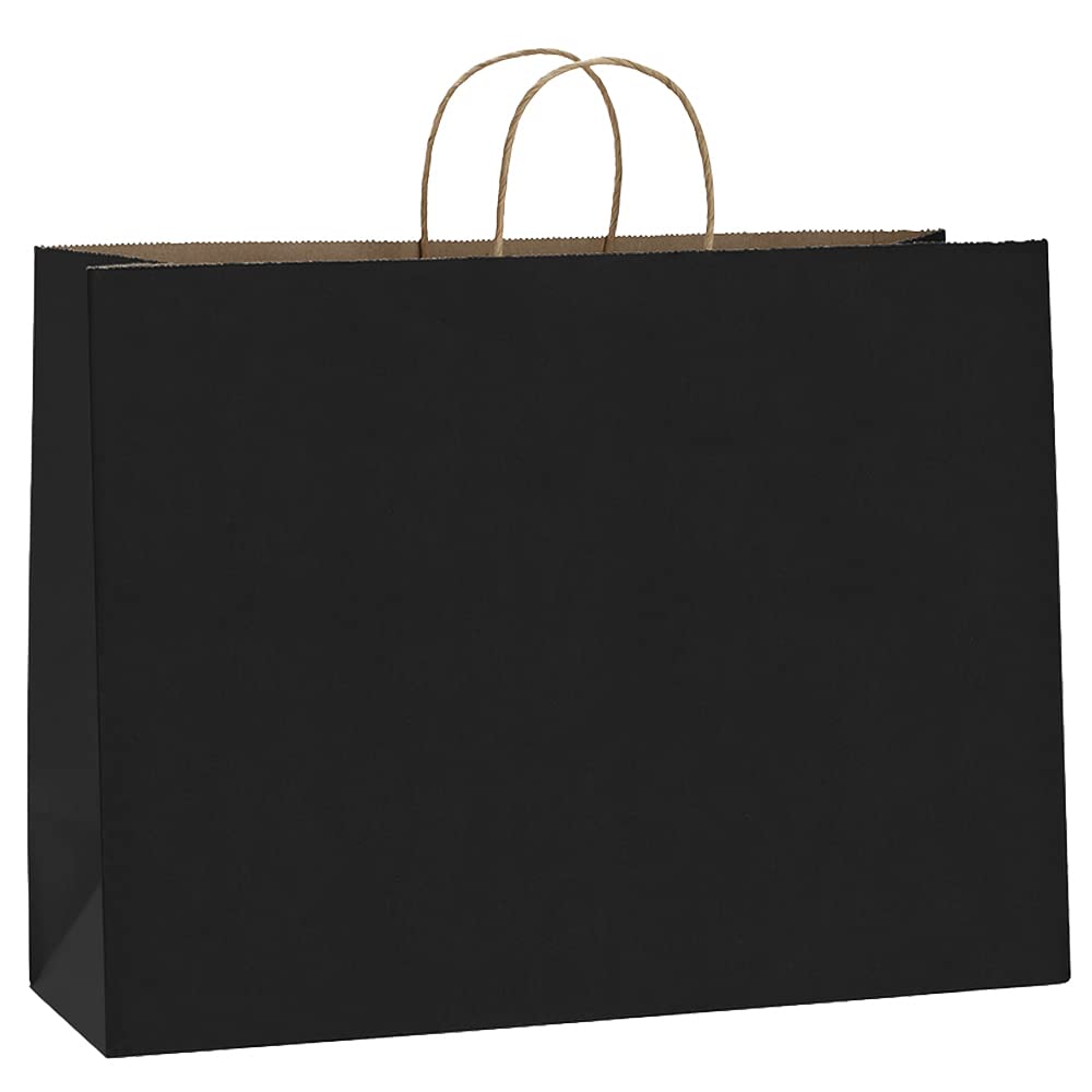 bagdream 100pcs 16x6x12 inches kraft paper bags with handles bulk, large shopping bags for gifts, grocery, merchandise, party favor, take-out, recycled black black paper sacks