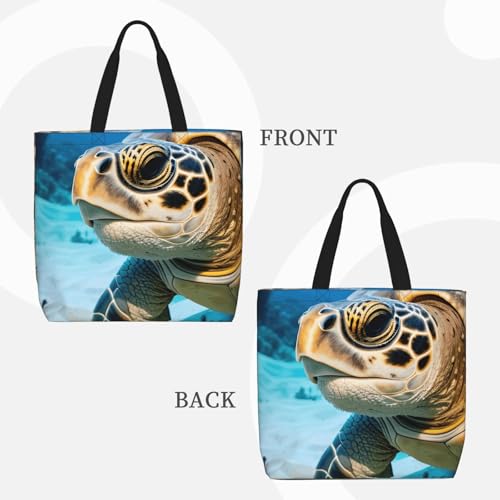 Big Sea Turtle Print Women's Portable Tote Bag - Large Shopper for Beach,Travel,Gym | Summer Handbag3